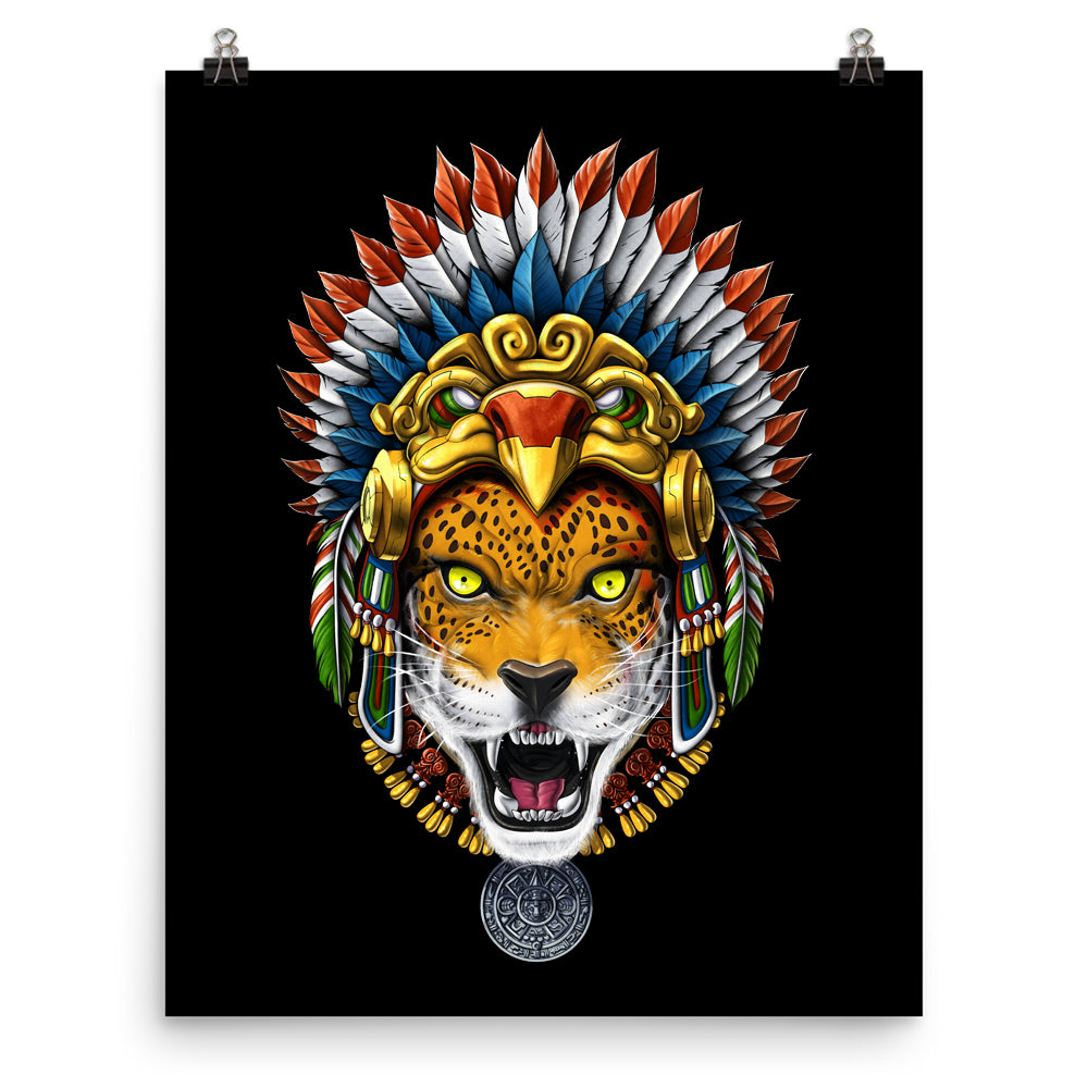 Aztec Art Print, Aztec Jaguar Poster, Aztec Warrior Art Print, Ancient Aztec Poster, Mayan Poster, Mayan Art Print - Serpent Sun