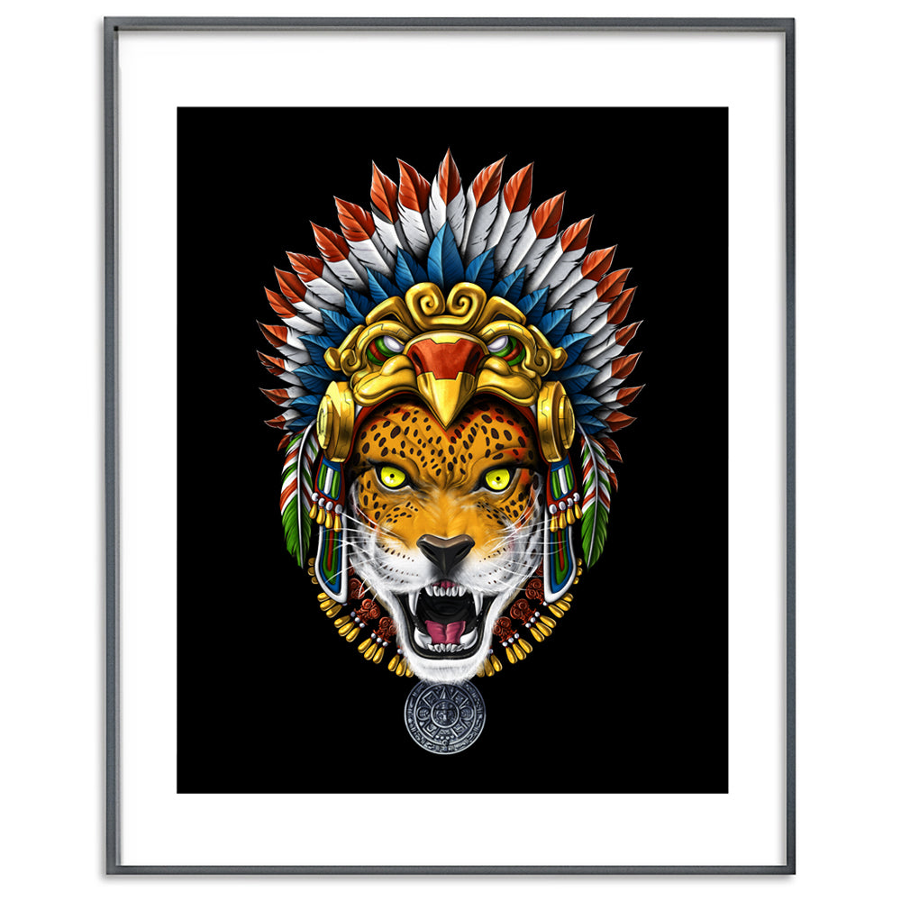 Aztec Art Print, Aztec Jaguar Poster, Aztec Warrior Art Print, Ancient Aztec Poster, Mayan Poster, Mayan Art Print - Serpent Sun
