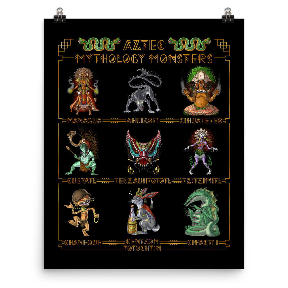 mayan monsters Ancient Aztec Mythology Creatures Art Print
