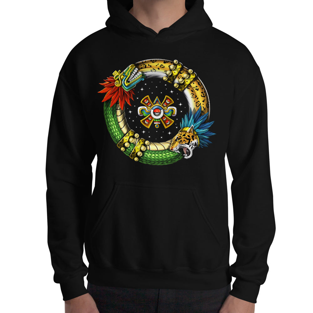 Aztec Symbol Hoodie, Aztec Serpent Sweatshirt, Quetzalcoatl Hoodie, Aztec Mythology Hoodie, Aztec Jaguar Hoodie, Aztec Clothes, Aztec Clothing - Serpent Sun