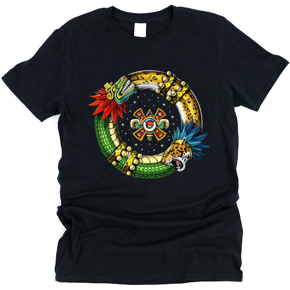 Aztec Symbol T-Shirt, Aztec Serpent Shirt, Quetzalcoatl Shirt, Aztec Mythology Tee, Aztec Jaguar Shirt, Aztec Clothes, Aztec Clothing - Serpent Sun