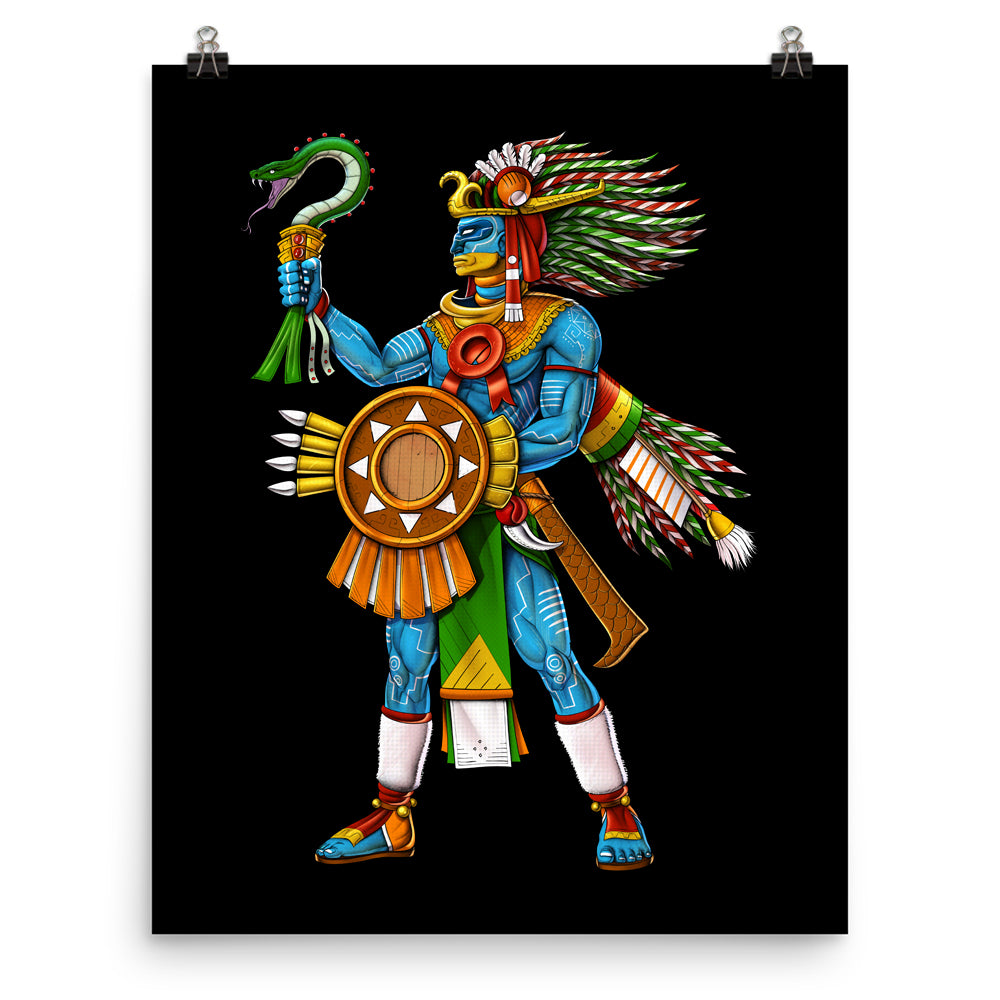 Aztec Poster, Aztec God Huitzilopochtli Poster, Aztec Mythology Poster, Aztec Art Print, Aztec Wall Decor - Serpent Sun