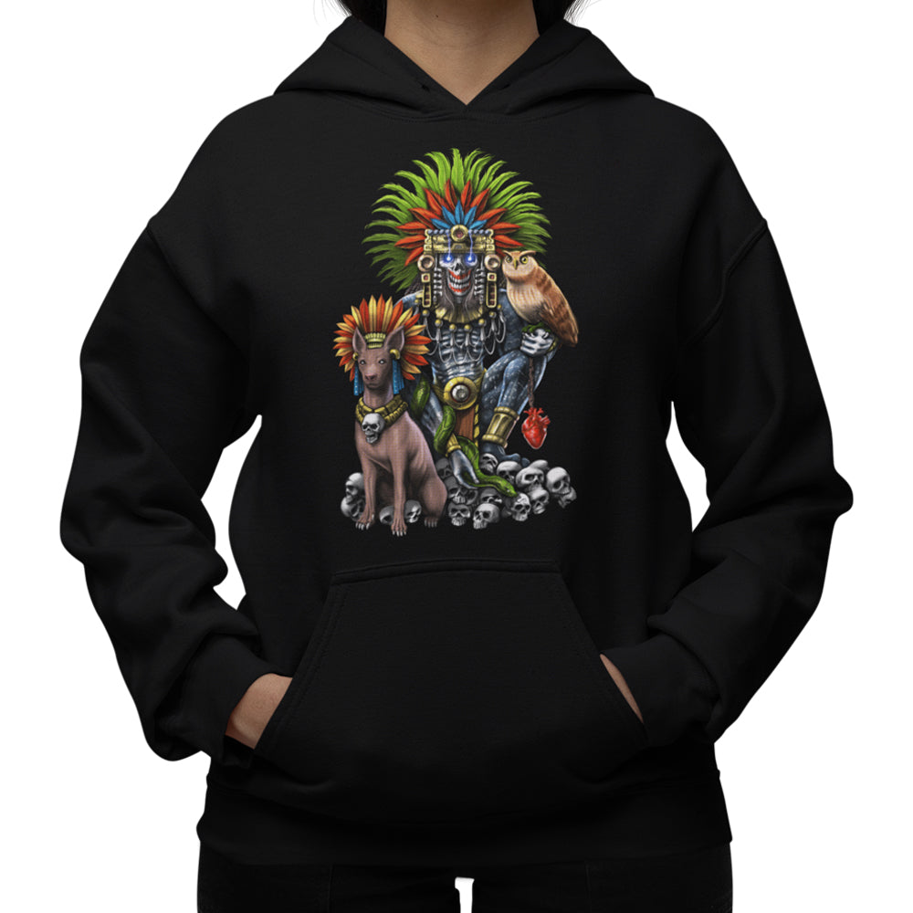 Aztec Hoodie, Aztec God Mictlantecuhtli Hoodie, Aztec Civilization Hoodie, Aztec Mythology Sweatshirt, Aztec Clothes, Aztec Clothing - Serpent Sun