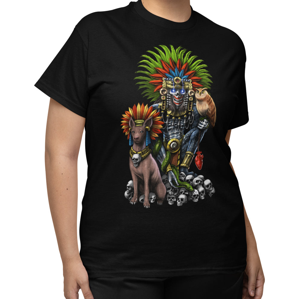 Aztec T-Shirt, Aztec God Mictlantecuhtli Shirt, Aztec Civilization T-Shirt, Aztec Mythology T-Shirt, Aztec Clothes, Aztec Clothing, Mayan T-Shirt - Serpent Sun