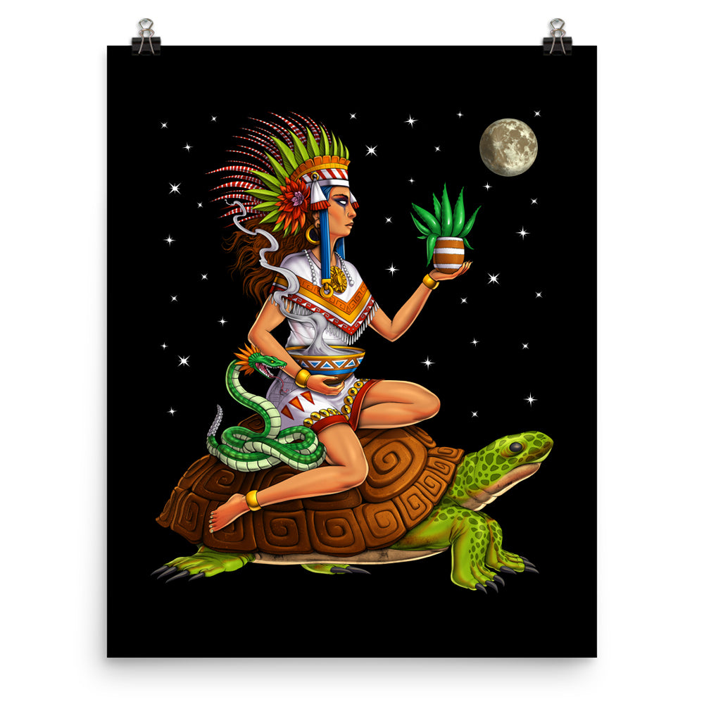 Aztec Poster, Aztec Goddess Poster, Goddess Mayahuel Poster, Aztec Art Print, Aztec Wall Decor, Aztec Room Decor - Serpent Sun