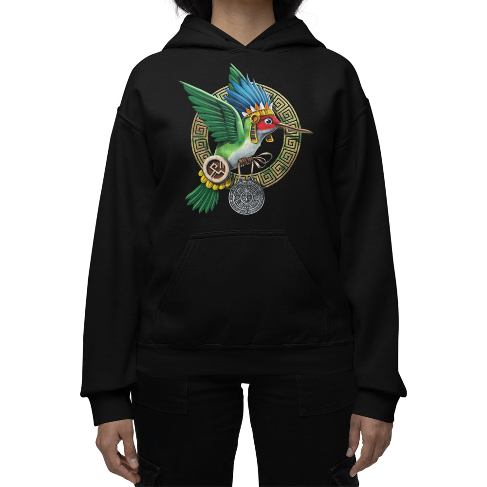 Aztec Hoodie, Hummingbird Hoodie, Colibri Bird Hoodie, Aztec Sweatshirt, Aztec Clothes, Aztec Clothing - Serpent Sun
