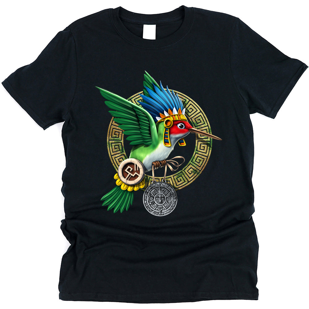 Aztec T-Shirt, Hummingbird Shirt, Colibri Bird Tee, Aztec Unisex Shirt, Aztec Clothes, Aztec Clothing - Serpent Sun