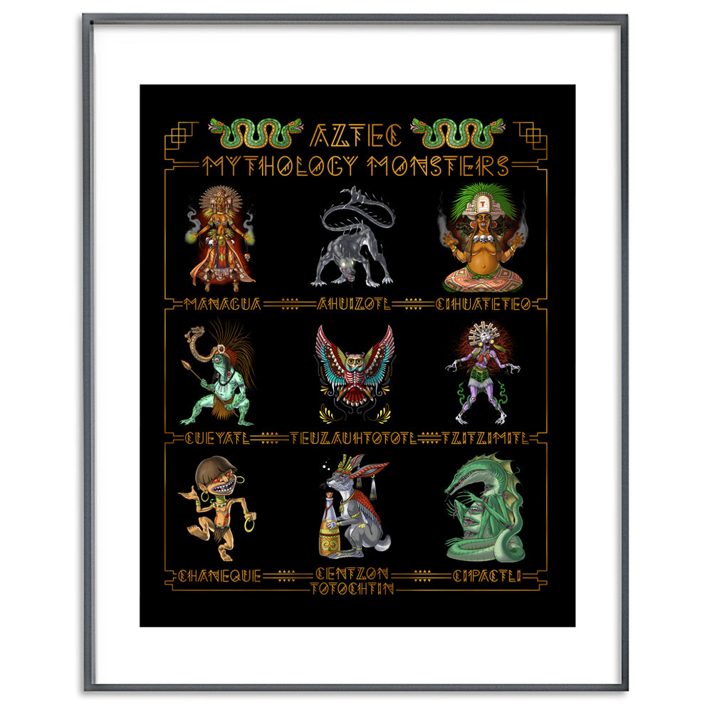 Aztec Art Print, Aztec Mythology Poster, Aztec Creatures Art Print, Ancient Aztec Poster, Mayan Poster, Mayan Art Print - Serpent Sun