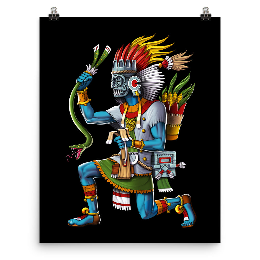 Aztec Poster, Aztec God Tlaloc Poster, Aztec Mythology Poster, Aztec Art Print, Aztec Wall Decor - Serpent Sun
