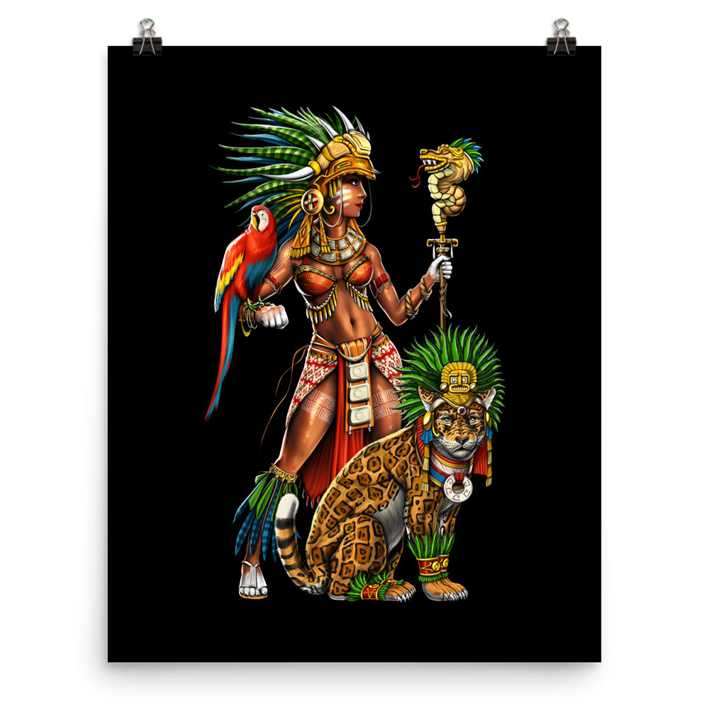 Aztec Poster, Aztec Warrior Poster, Aztec Jaguar Poster, Aztec Art Print, Aztec Wall Decor, Mayan Room Decor - Serpent Sun