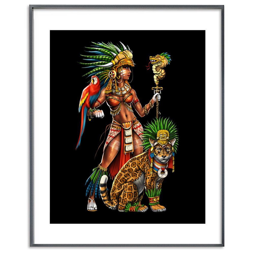 Aztec Poster, Aztec Warrior Poster, Aztec Jaguar Poster, Aztec Art Print, Aztec Wall Decor, Mayan Room Decor - Serpent Sun