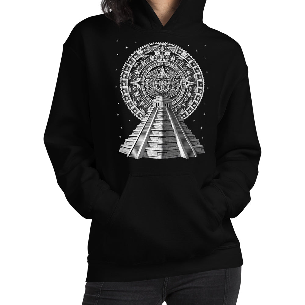 Aztec Pyramid Hoodie, Aztec Calendar Hoodie, Aztec Sweatshirt, Aztec Mens Hoodie, Aztec Clothes, Aztec Clothing - Serpent Sun