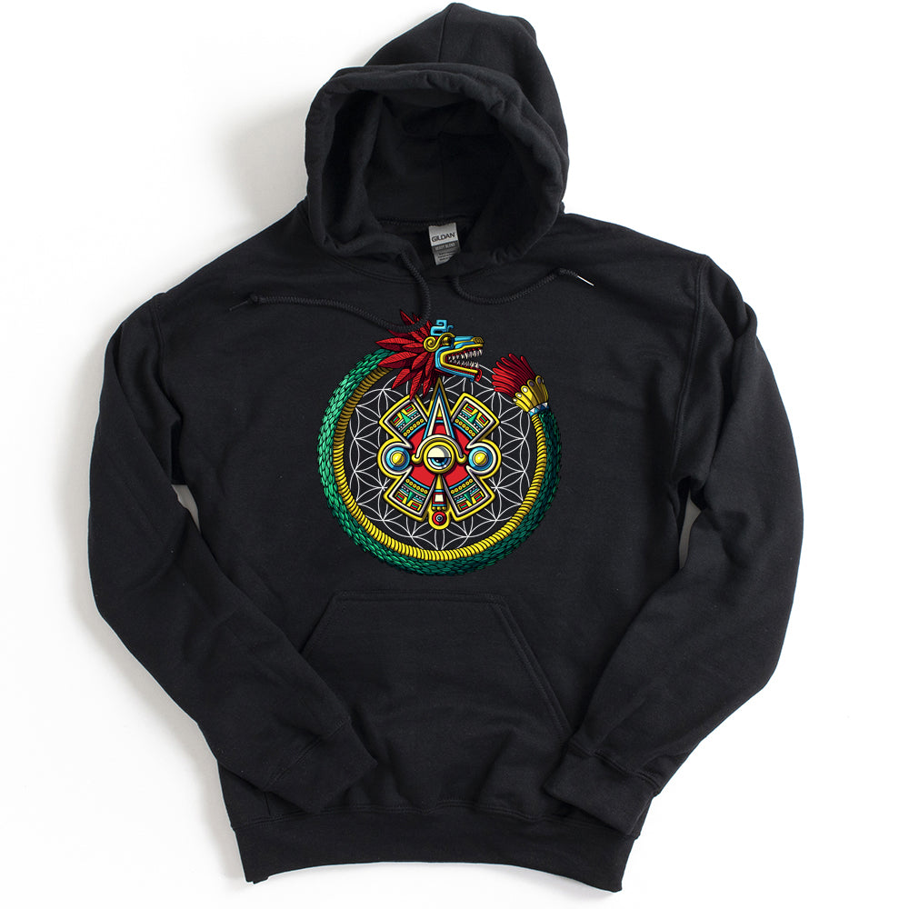 Aztec Hoodie, Aztec Quetzalcoatl Hoodie, Aztec Ouroboros Hoodie, Aztec Serpent Sweatshirt, Aztec Clothes, Aztec Clothing - Serpent Sun