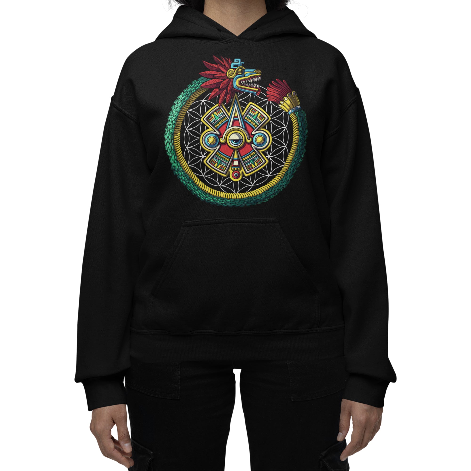 Aztec Hoodie, Aztec Quetzalcoatl Hoodie, Aztec Ouroboros Hoodie, Aztec Serpent Sweatshirt, Aztec Clothes, Aztec Clothing - Serpent Sun