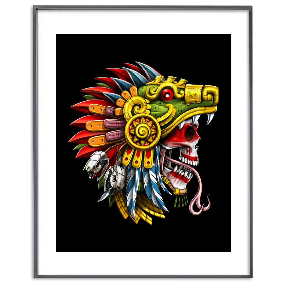 Aztec Art Print, Aztec Serpent Poster, Aztec Skull Warrior Art Print, Ancient Aztec Poster, Mayan Poster, Mayan Art Print - Serpent Sun