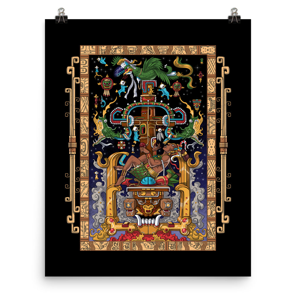 Mayan Poster, Mayan King Pakal Poster, Pakal Sarcophagus Poster, Ancient Mayan Art Print, Aztec Wall Decor, Aztec Room Decor - Serpent Sun