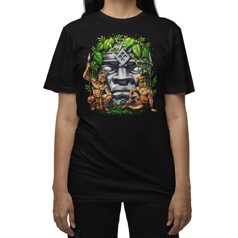 Olmec Head T-Shirt, Olmecs Shirt, Olmec Unisex Shirt, Aztec Clothes, Aztec Clothing - Serpent Sun