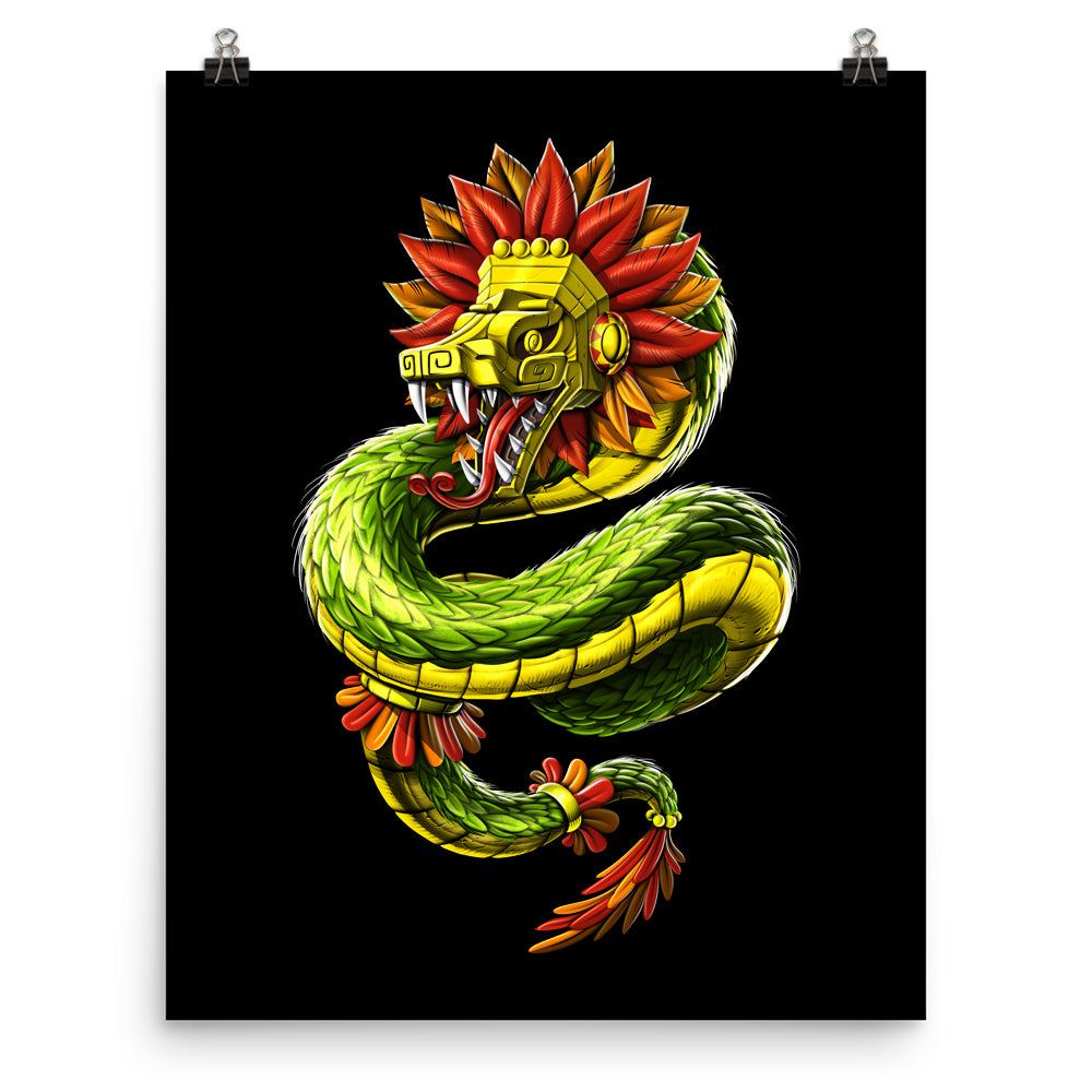 Aztec Snake Front Aztec Feathered Serpent God Quetzalcoatl Art Print - Serpent Sun