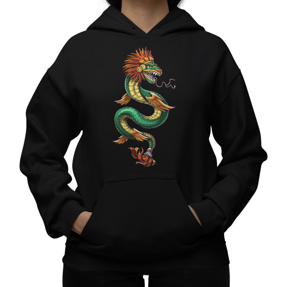 Aztec Hoodie, Aztec Quetzalcoatl Hoodie, Aztec Feathered Serpent Hoodie, Aztec God Sweatshirt, Aztec Clothes, Aztec Clothing - Serpent Sun