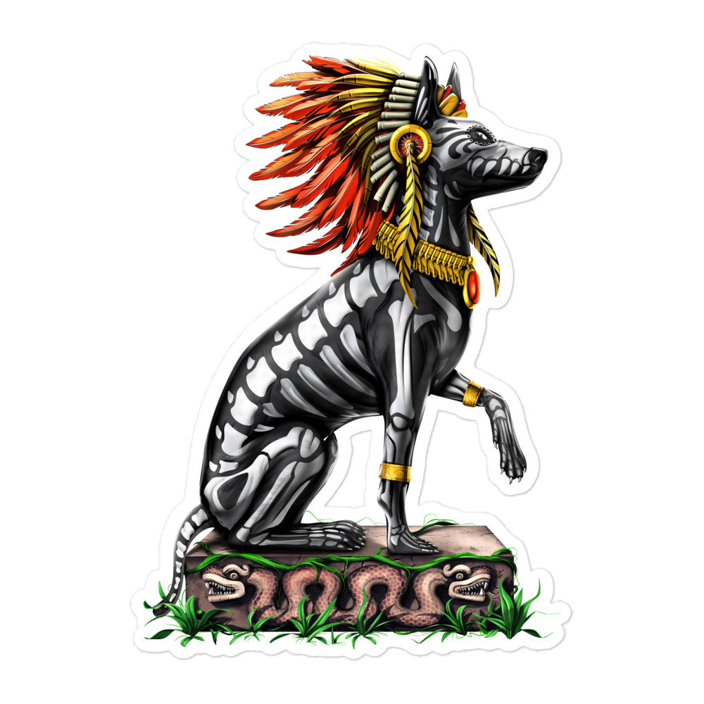 Aztec Sticker, Xolo Dog Sticker, Aztec Warrior Sticker, Xolo Dogs Decals, Mexican Hairless Dog Sticker, Day of the dead sticker - Serpent Sun